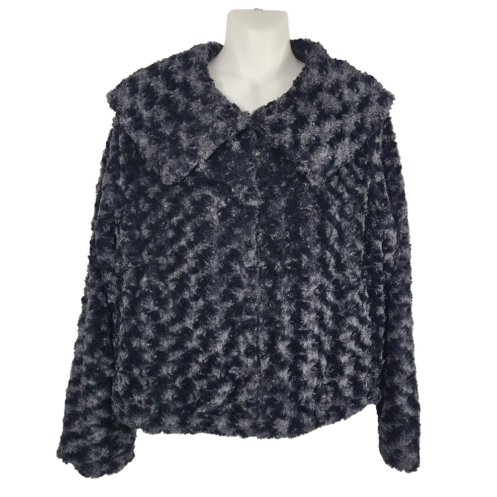 Fever Women's Faux Fur Jacket Large Soft Black Ivory Fuzzy Elegant Lined Career